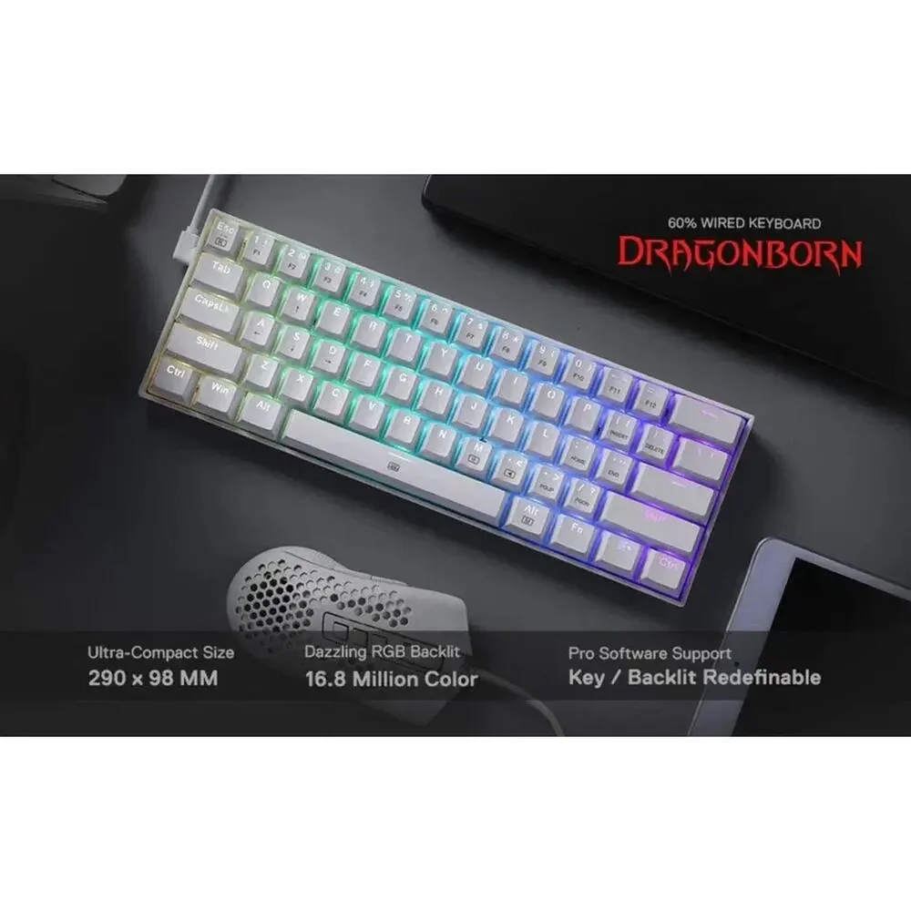 Redragon K630 Dragonborn 60% RGB Hot-Swappable Mechanical Gaming Keyboard NIB